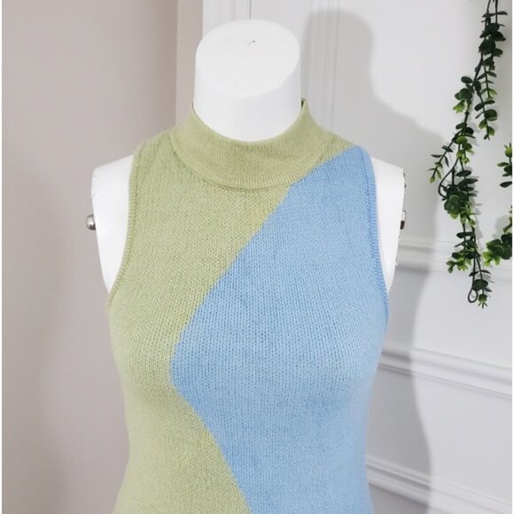 ROOM SERVICE- Mod 70's Style Retro Colorblock Sleeveless Mock Kneck Knit Dress - Picture 6 of 8